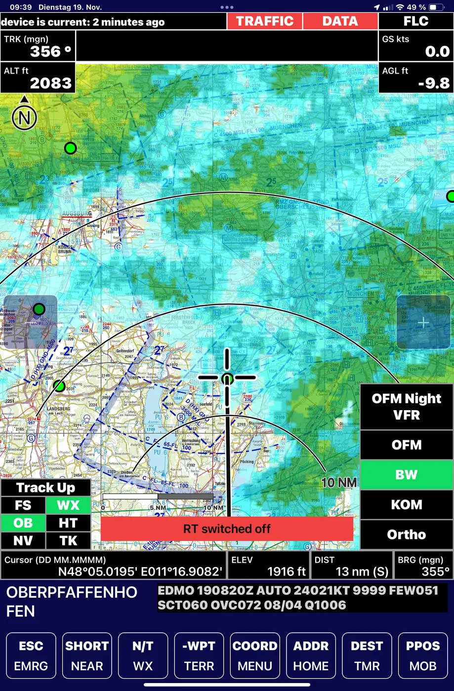 NavPad mit integriertem Wetter, METAR und Niederschlagsradar. © Neway